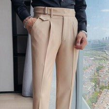 Moda Hombres Cintura Alta Pantalones Ajustados Vestido Pantalones Informal Formal Vestido Traje Pantalones