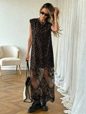 Maxivestido casual de encaje liso patchwork para mujer