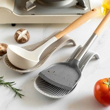 Elegante soporte de cuchara de silicona resistente al calor para mostrador de cocina utensilios R