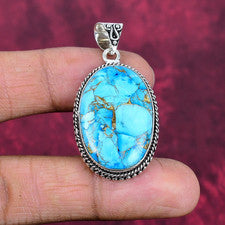 Colgante de joyería de plata de ley 925 hecho a mano con piedras preciosas turquesa cobre azul