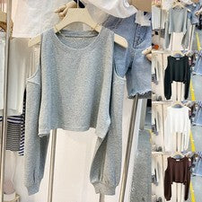 Camiseta Pullover Manga Larga Moda Para Mujer Cuello Redondo Informal Uso Diario