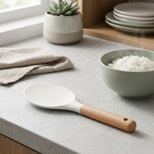 Silikonkopf Reislöffel mit Naturholzgriff für den täglichen Küchengebrauch