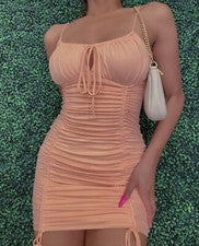 Mini Vestido TRESSER Para Mujer Moda Boutique Melocotón Acanalado Club/Fiesta Talla Mediana