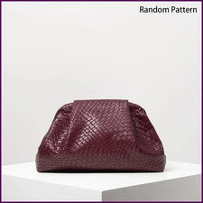 Bolso sin asas tejido de cuero artificial borgoña - Cartera retro vintage para mujer