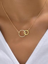 Collar Acero Inoxidable Doble Círculo Colgante Cadena Fina para Mujer Joyería