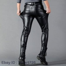 Pantalones de cuero PU elásticos y de moda para hombre Pantalones de motocicleta Estilo delgado