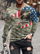 Camiseta manga larga estampado bandera Antiguo novedad ropa moda hombres moda