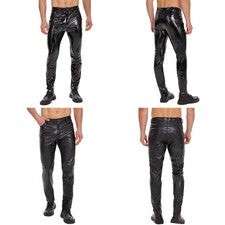 Pantalones ajustados de cuero sintético PU brillantes de moda para hombres Pantalones punk club diarios