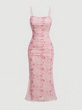 Elegante vestido de tirantes con estampado floral para mujer
