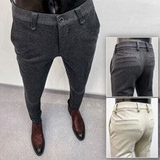 Pantalones rectos gruesos de invierno para hombre mezcla de lana negocios informales trabajo formal