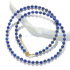 Pequeño collar de cuentas redondas de piedras preciosas de lapislázuli natural de 4 mm joyería 14-100""