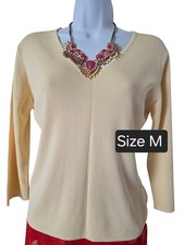 Nuevo jersey amarillo claro manga larga cuello en V de moda para mujer talla M