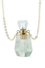 Collar botella perfume cristal verde piedra natural aceite esencial