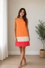 Vestido recto para mujer Joan & David colorblock talla 42 naranja crema coral