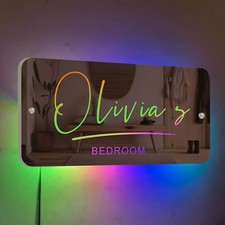 Espejo con nombre personalizado letrero LED luz de neón letrero dormitorio hogar bar decoración de pared