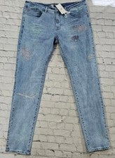 Pantalones de mezclilla elásticos cosidos desgastados Staple Pigeon lavado a la piedra para hombres talla 40