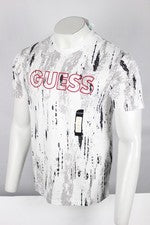Camiseta para hombre Guess Elwood Logo Crew bordada blanca pura negra estampada