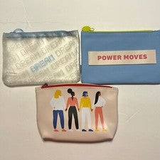 IPSY Juego de 3 Bolsas de Maquillaje de Belleza Azul Rosa Estuches Movimientos de Poder Sueño Mujeres Amor