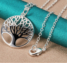 Collar colgante redondo árbol cadena plata de ley 925 para mujer