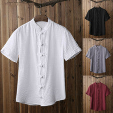 Para Hombres Kung Fu Estilo Chino Informal Manga Corta Camisa Verano Tradicional Camiseta