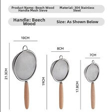 Malla fina de acero inoxidable para colador de cocina con mango de madera para cocinar