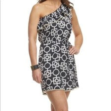 Vestido Mud Pie "Caroline" Un Hombro Para Mujer Talla S Negro Blanco ¡NUEVO!
