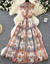 Maxi vestido de pasarela de moda para mujer sin mangas con volantes individual