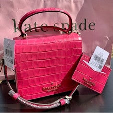 Kate Spade Barbie Rosa Staci Cuadrado Bandolera Bolso y Tarjetero Conjunto de Paquete