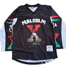Camiseta deportiva Malcolm X estilo hockey negra verde talla mediana nueva con etiquetas parches cosidos