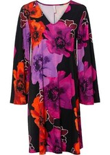 Nuevo Vestido Cuello V Talla 36/38 Negro Rosa Morado Flor Mujer Vestido Casual
