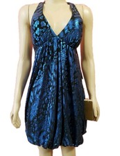 Vestido para mujer Aspeed escote halter jersey azul real dobladillo burbujeante talla S nuevo con etiquetas