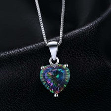 Collar de cadena colgante de corazón arco iris de plata de ley 925 para mujer joyas regalo