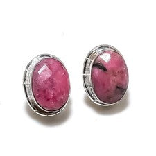 Pendiente de plata estornino 925 hecho a mano con piedras preciosas de rodonita rosa 0,99