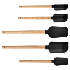 Juego de cocina de espátulas de silicona con mango de madera de 5 piezas espátulas para hornear resistentes al calor