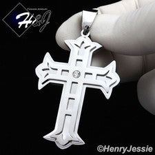 Colgante con dije de cruz de circonita cúbica brillante de plata de acero inoxidable para hombre*P86