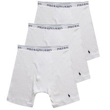 Paquete de 3 calzoncillos boxer Polo Ralph Lauren para hombre blancos 100 % algodón lisos mosca abierta