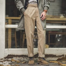 Hombres Estilo Británico Pierna Recta Pantalones de Carga Retro Hombres Informales Herramientas Pantalones