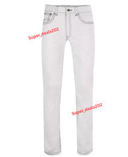 Pantalones de montar de motociclista de cuero de cordero blancos para hombre calce ajustado informales ropa de calle est