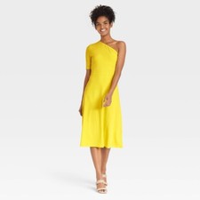 Vestido tejido para mujer manga codo un hombro - Who What Wear amarillo claro XS