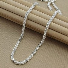 Juego de collar de cadena de caja redonda de 4 mm de plata de ley 925 para mujer y hombre