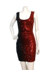 Vestido para mujer Guess S rojo negro lentejuelas ceñido al cuerpo midi fiesta club brillante