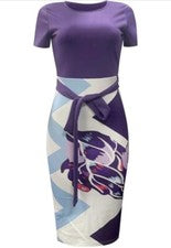 NHICDNS Vestido de Moda para Mujer GRANDE Púrpura con Cremallera Espalda Mangas Cortas Ajuste Forma