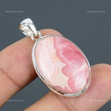 Bisel de piedra rodocrosita ovalado de plata de ley aniversario esposa colgante joyería