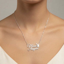 Collar Playboy Miss August Piedra Natal Peridoto Verde Lima Cristal Tono Plata