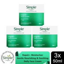 SimpleActive Cuidado Barrera Piel Reparación + Crema Hidratante Facial Rica 50 ml - Paquete de 3