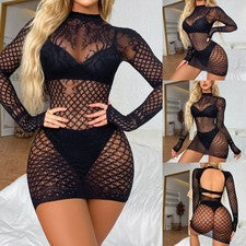 Nuevo vestido de moda ropa de dormir ropa de dormir red sin espalda sexy encaje para