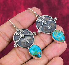 Pendientes de plata de ley 925 hechos a mano con piedras preciosas turquesa tibetana para mujer joyas