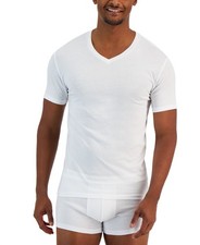 Pack de 4 camisetas de algodón lisas ajustadas de algodón con cuello en V Alfani para hombre S