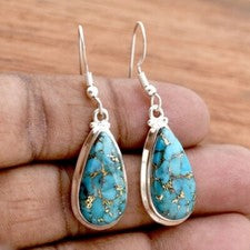 Pendiente de plata maciza 925 con piedras preciosas azul turquesa hecho a mano para mujer