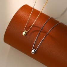Collar minimalista de plata 925 con colgante de frijoles lisos, delicado y elegante